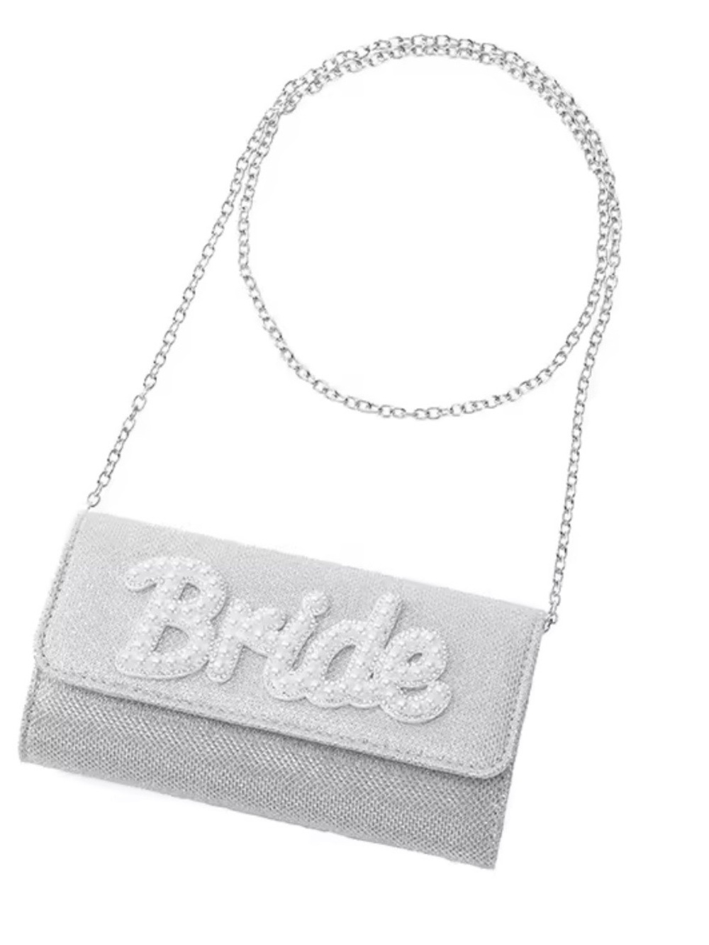 Macy's Silver 'Bride' Embellished Chain Crossbody Clutch